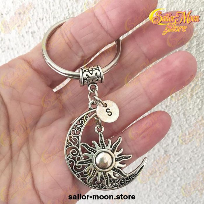 Hollow Sun And Moon Keychain Crescent 26 English Letter