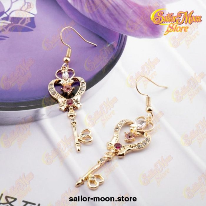 Sailor Moon Earrings Heart Key Crystal Pendant Jewelry