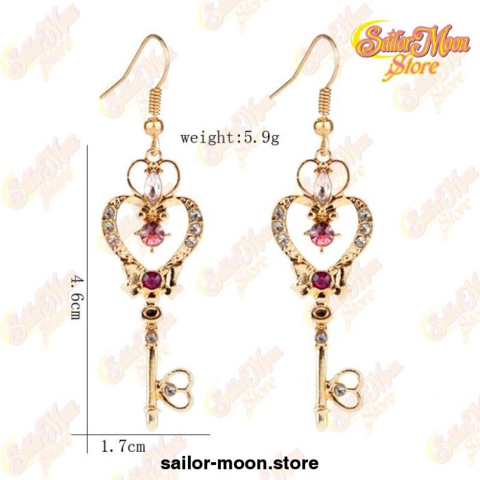 Sailor Moon Earrings Heart Key Crystal Pendant Jewelry