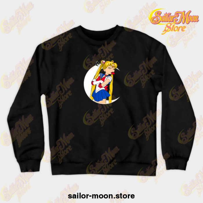 Usagi Tongue Out - White Moon Crewneck Sweatshirt Black / S