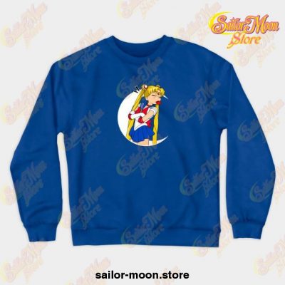 Usagi Tongue Out - White Moon Crewneck Sweatshirt Blue / S