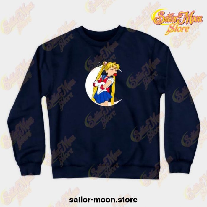 Usagi Tongue Out - White Moon Crewneck Sweatshirt Navy Blue / S