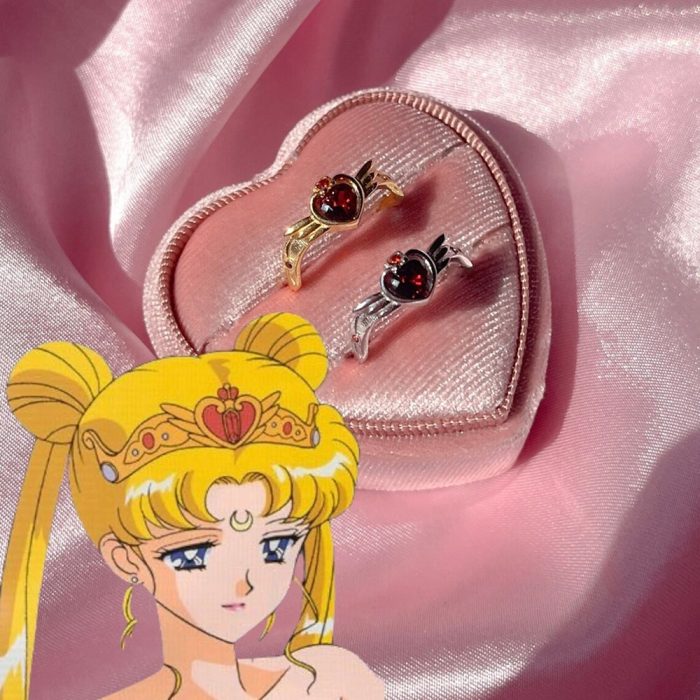 Anime Sailor Moon Neo Queen Tiara Ring Zircon Crystal Exquisite Heart Wings Crown Love Ring Jewelry - Sailor Moon Store