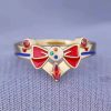 Anime Sailor Tsukino Usagi Moon Red Bow Transformer Ring Women Girls Ring Costume Cosplay Accessories Metal - Sailor Moon Store