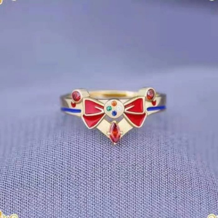 Anime Sailor Tsukino Usagi Moon Red Bow Transformer Ring Women Girls Ring Costume Cosplay Accessories Metal 5 - Sailor Moon Store