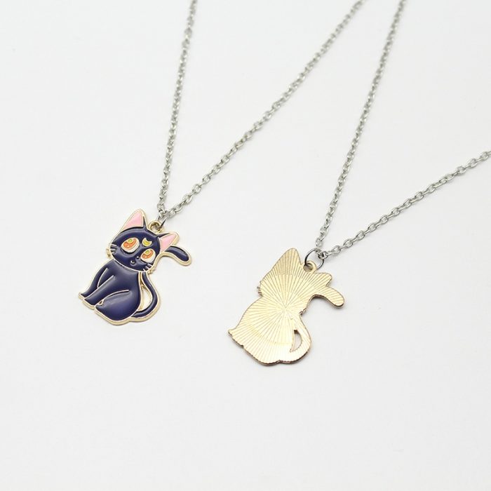 Fashion Sailor Moon Cat Pendant Necklace for Women Cute Anime Geometry Titanium Steel Couple Sweater Chain 2 - Sailor Moon Store