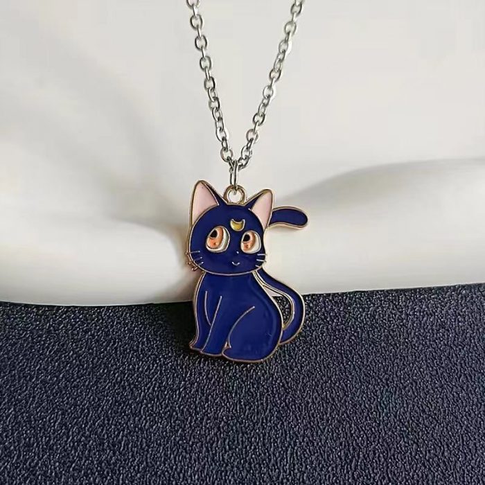 Fashion Sailor Moon Cat Pendant Necklace for Women Cute Anime Geometry Titanium Steel Couple Sweater Chain 3 - Sailor Moon Store