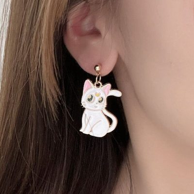 Sailor Moon Cat Earrings Luna and Artemis Anime Inspired Enamel Drop Earrings Kawaii Animal Jewelry for 3 - Sailor Moon Store