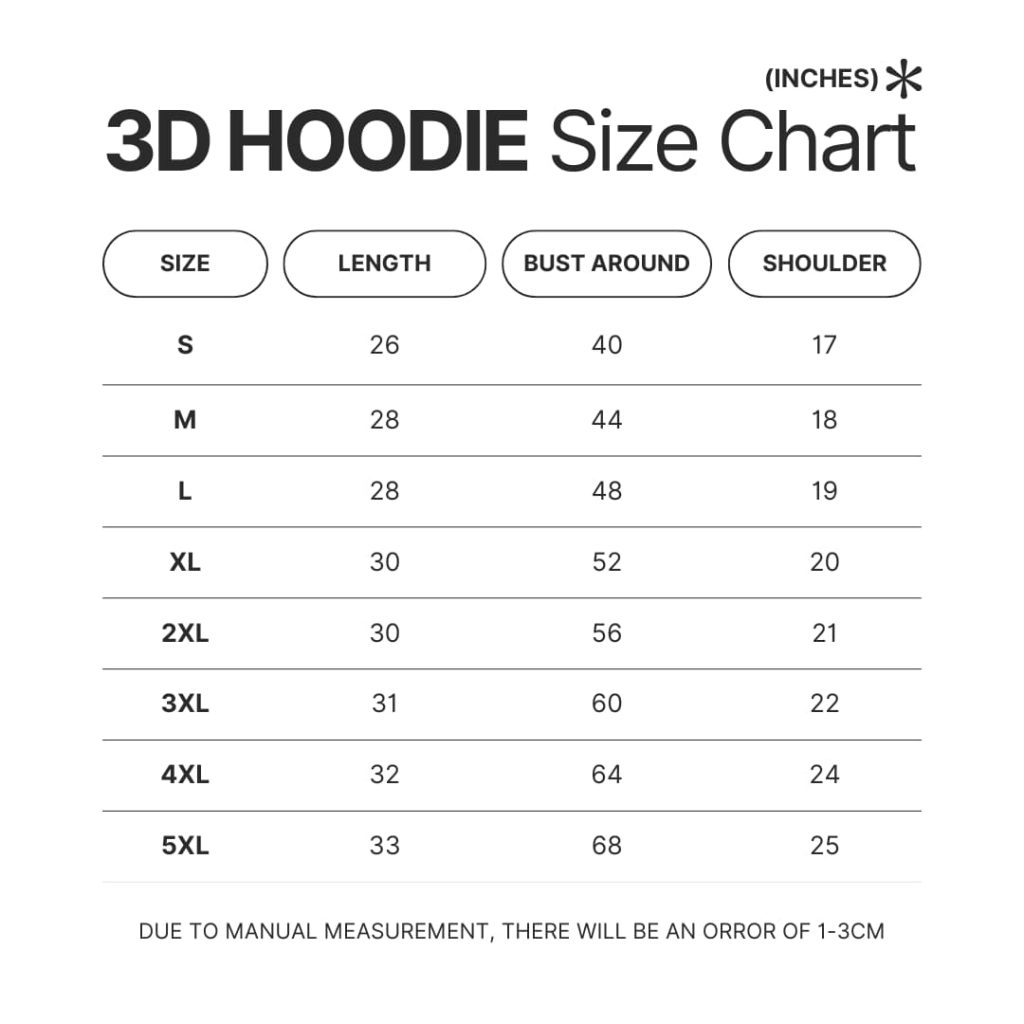 3D Hoodie Size Chart - Sailor Moon Store