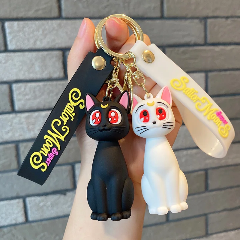 kf Sccedcf15e1b244d78e279909b81f7f2aE Sailor Moon Keychian for Women Anime Cute Artemis Luna Cat Figure Keyring Pendent Car Key Chain - Sailor Moon Store